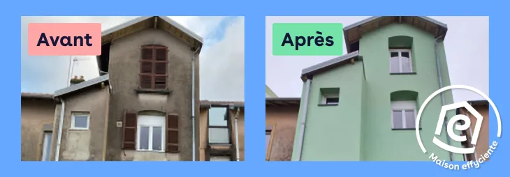 Avant/après d'une isolation extérieure des murs réalisée par Effy